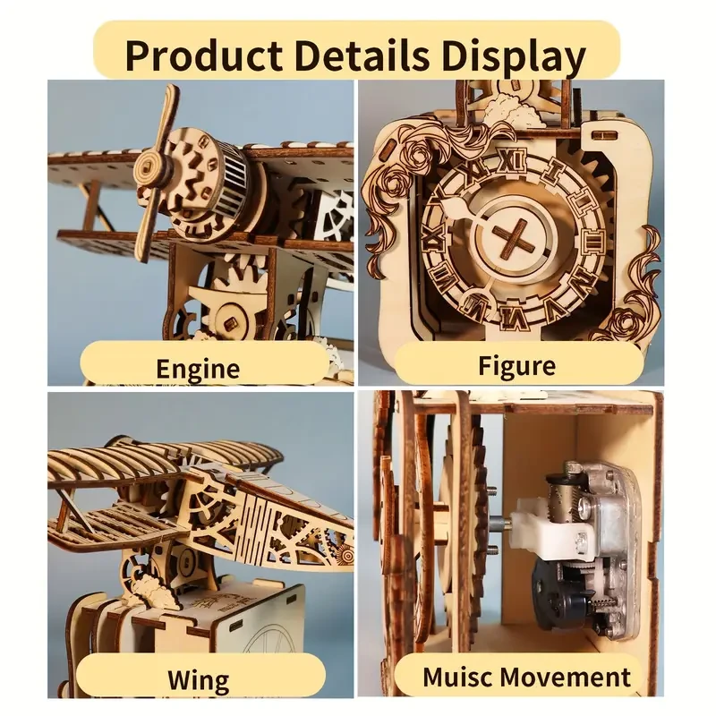 3D Wooden Airplane Puzzle Music Box