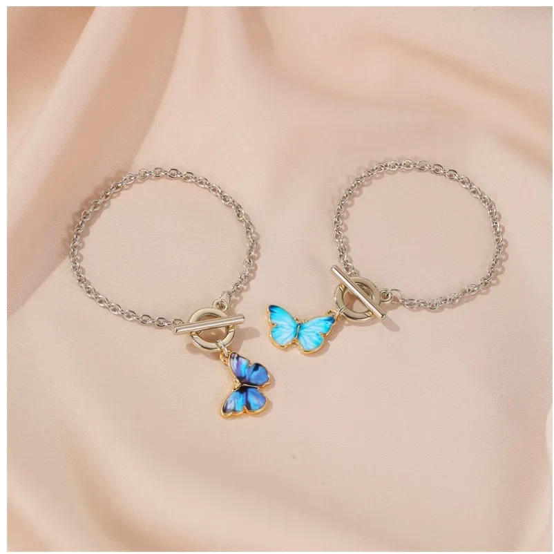 Simple Color Dripping Butterfly Pendant Bracelet