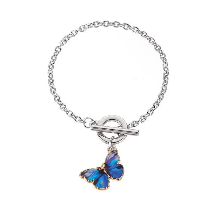 Simple Color Dripping Butterfly Pendant Bracelet