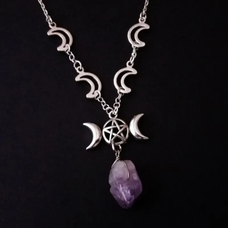 Amethyst Pendant DIY Star Moon Necklace