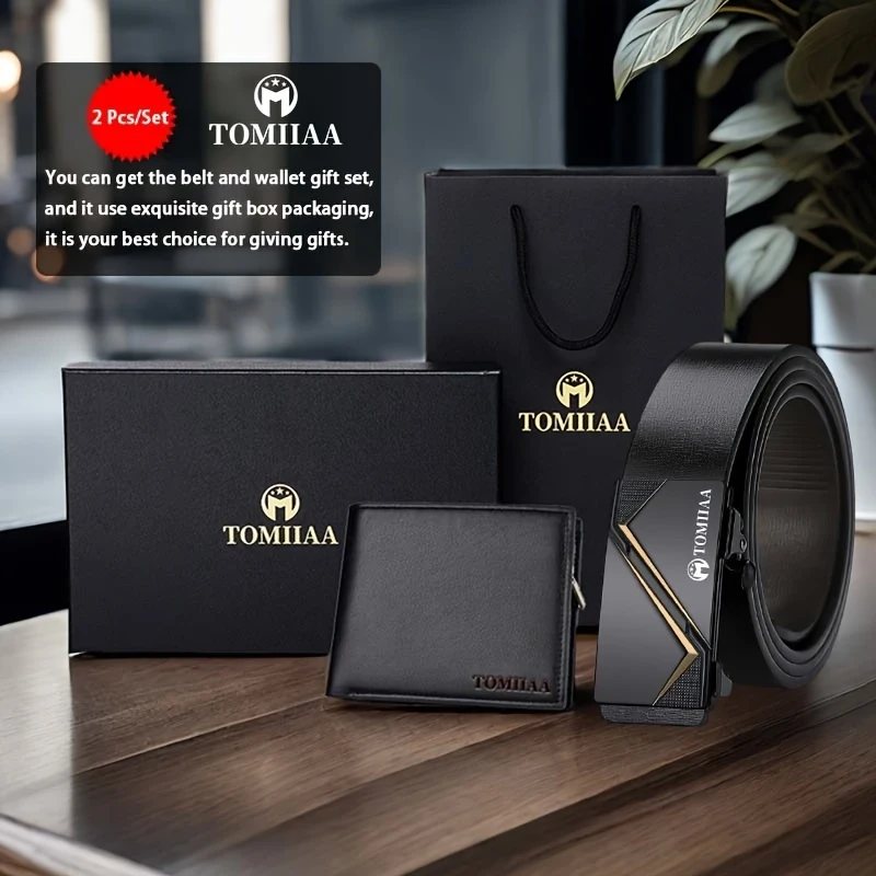 Elegant Leather Men'S Belt And Wallet Gift Set