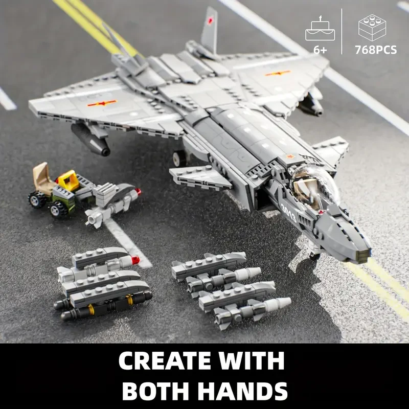 768pcs Fighter Jet Model Puzzle Toy Airplane Building Block Set Creative Desktop Ornament Collection Hobbyist