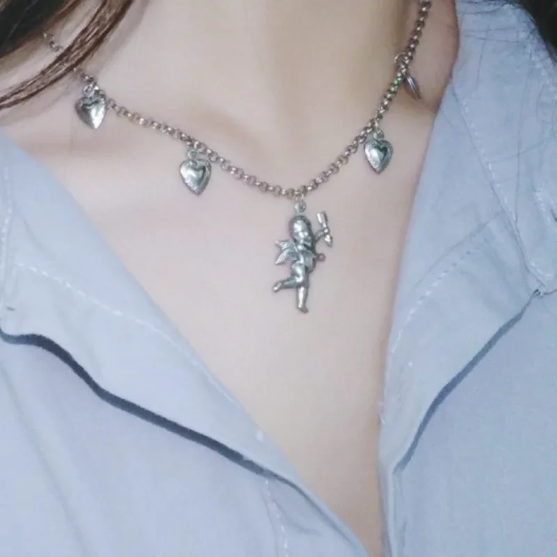Cupid Archery Angel Heart Pendant Necklace