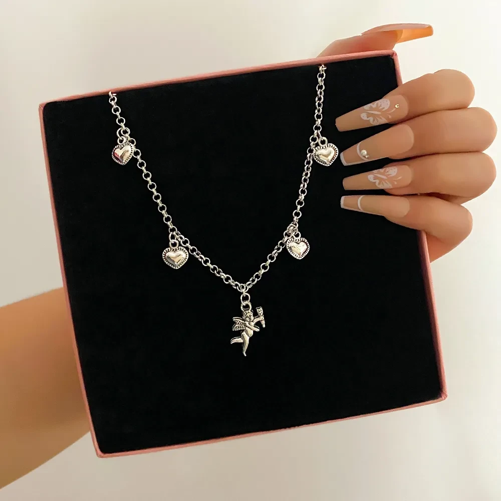 Cupid Archery Angel Heart Pendant Necklace