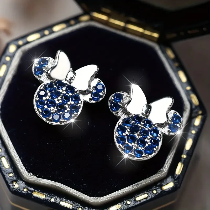 S925 Silvery cute blue Mickey earrings 2.8g