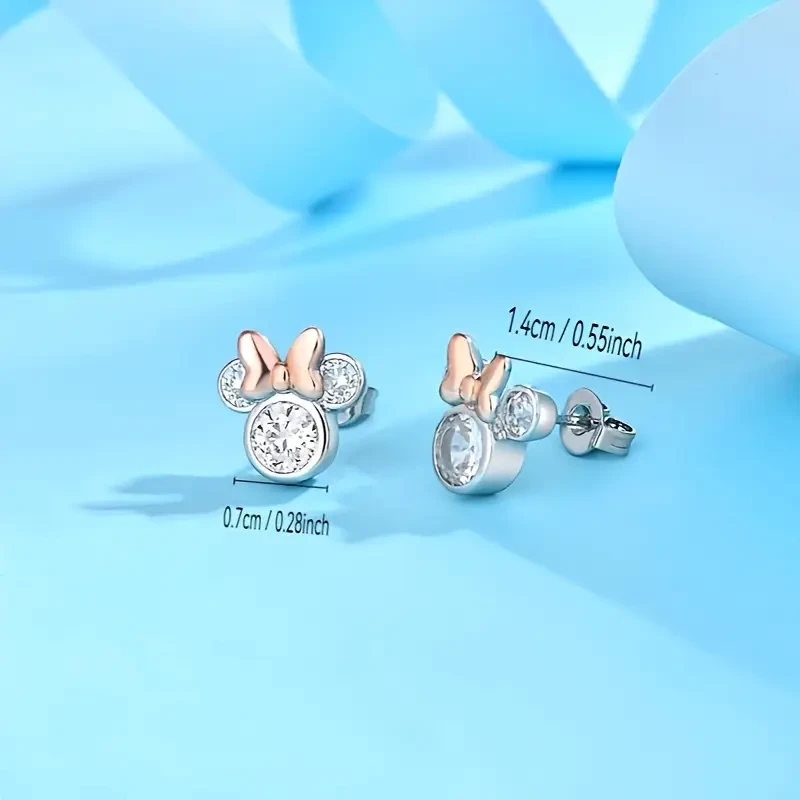 Mickey Mouse Earnail Necklace Women's Summer Luxury Rose Golden Two Piece Jewelry Set