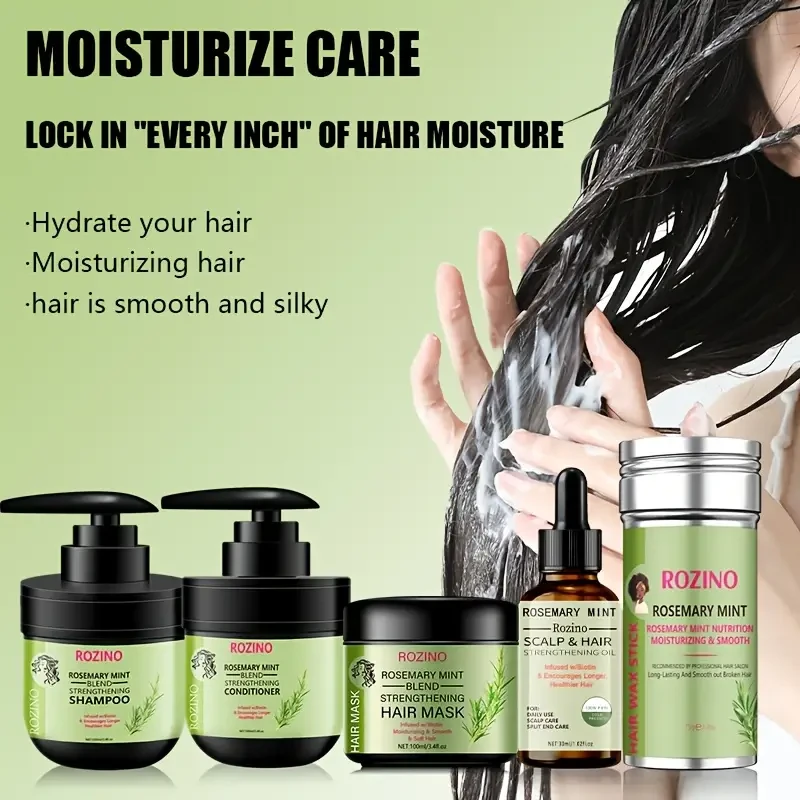 The gift box contains shampoo, conditioner, hair mask, hair oil, and hair wax stick