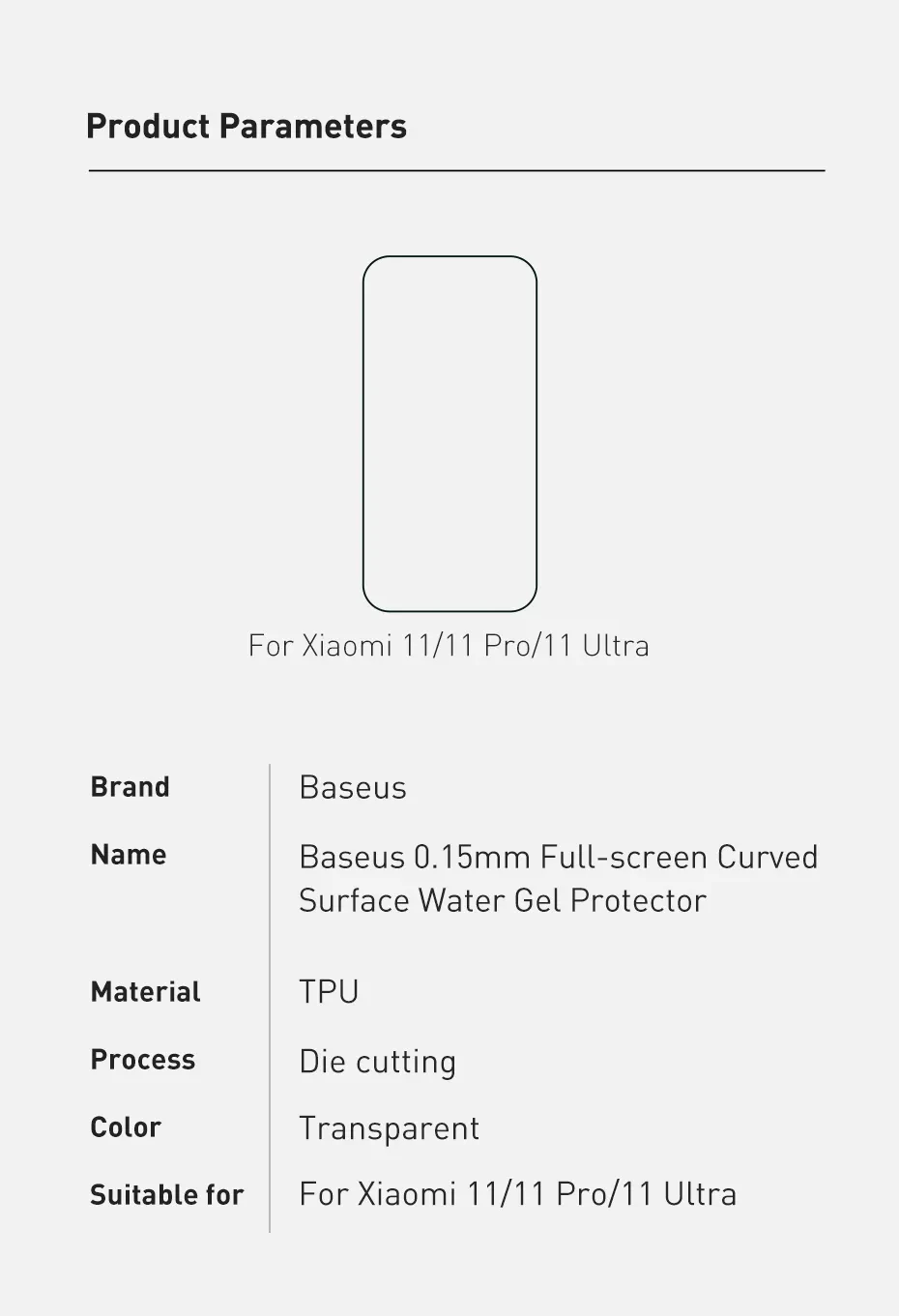 Full Screen Curved Hydrogel Film For Xiaomi 11 11 Pro Two Pieces Transparent