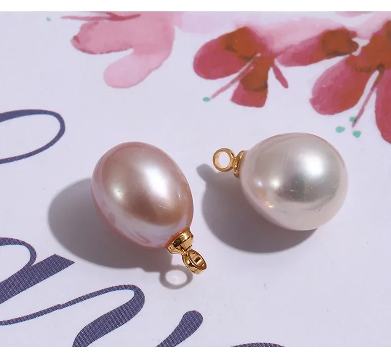 Natural Freshwater Pearl Half Hole Bead Strong Light Rice-shaped Pearl Pendant Parts