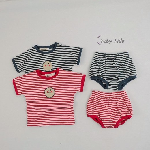 Striped Short-sleeved T-shirt Bread Shorts Suit Infant Two-piece Set