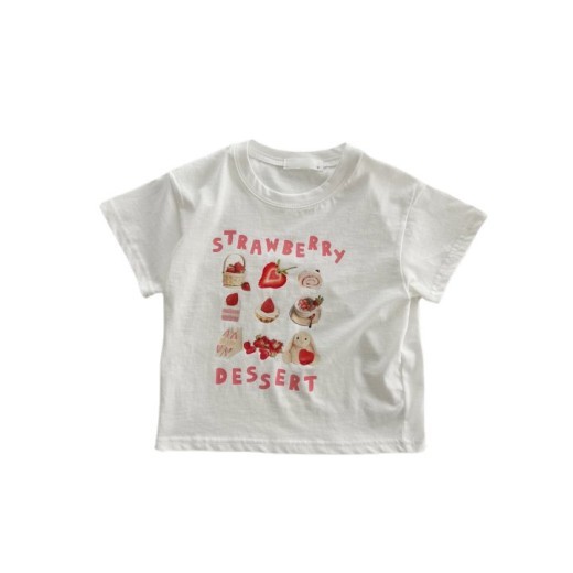 Children's Clothing Short Sleeve Personalized Cartoon Strawberry Food Pattern 100 Cotton Coat