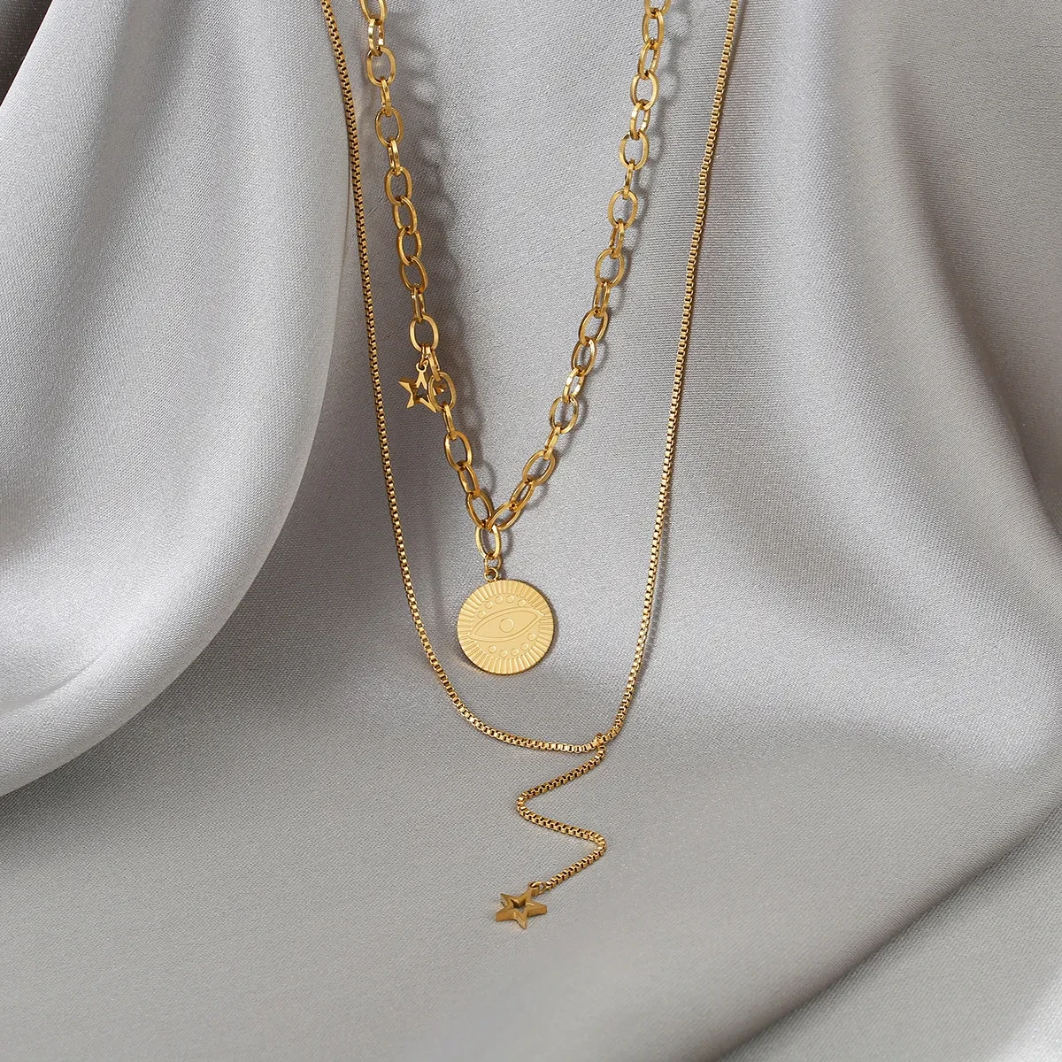 Double-layer God's Eye Titanium Steel Necklace