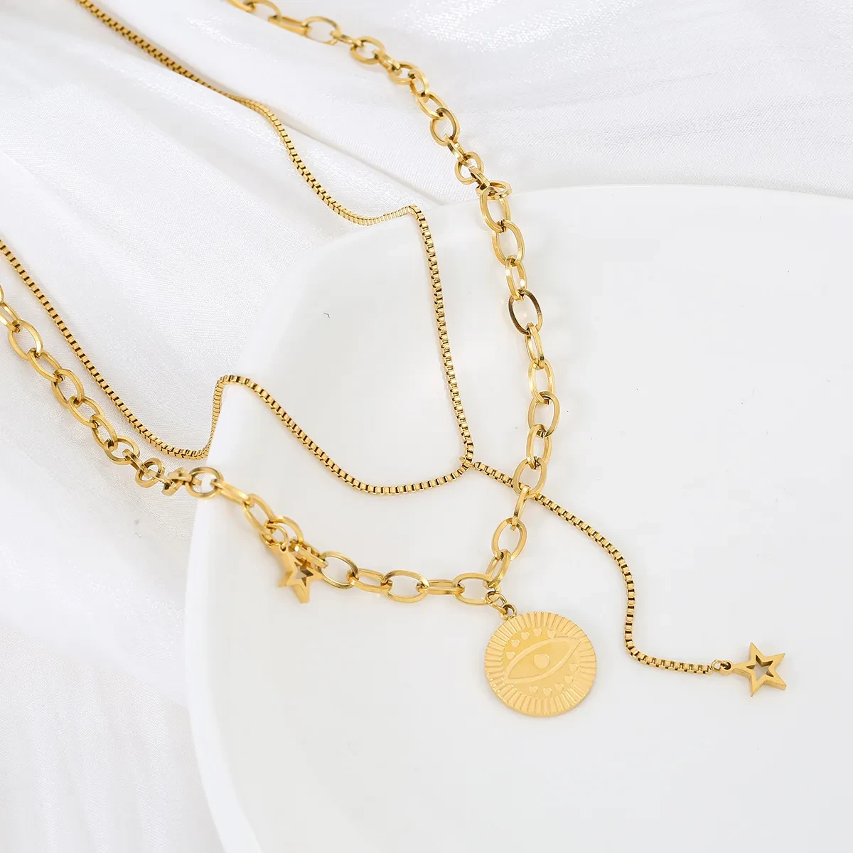 Double-layer God's Eye Titanium Steel Necklace