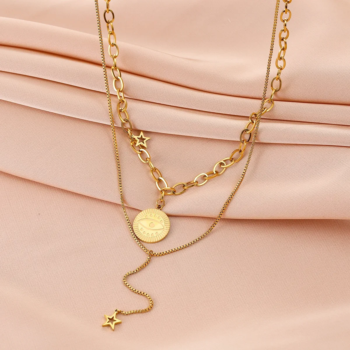 Double-layer God's Eye Titanium Steel Necklace