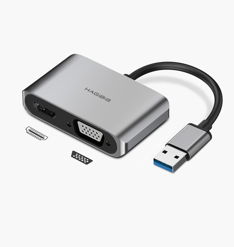 Hagibis USB 3.0 to HDMI-compatible VGA Adapter 4K HD Multi-Display 2in1 USB to HDMI-compatible Converter for Windows 7 8 0 OS