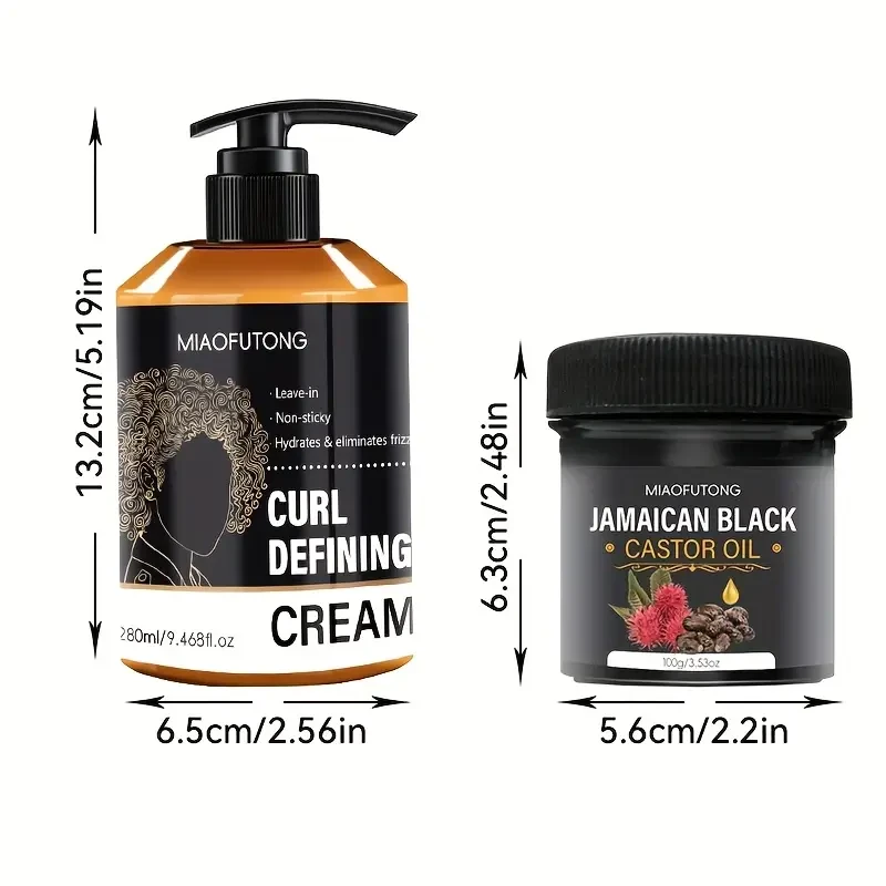 MIAOFUTONG Curl Define Leave-In Conditioner & Jamaican Black Castor Oil Set
