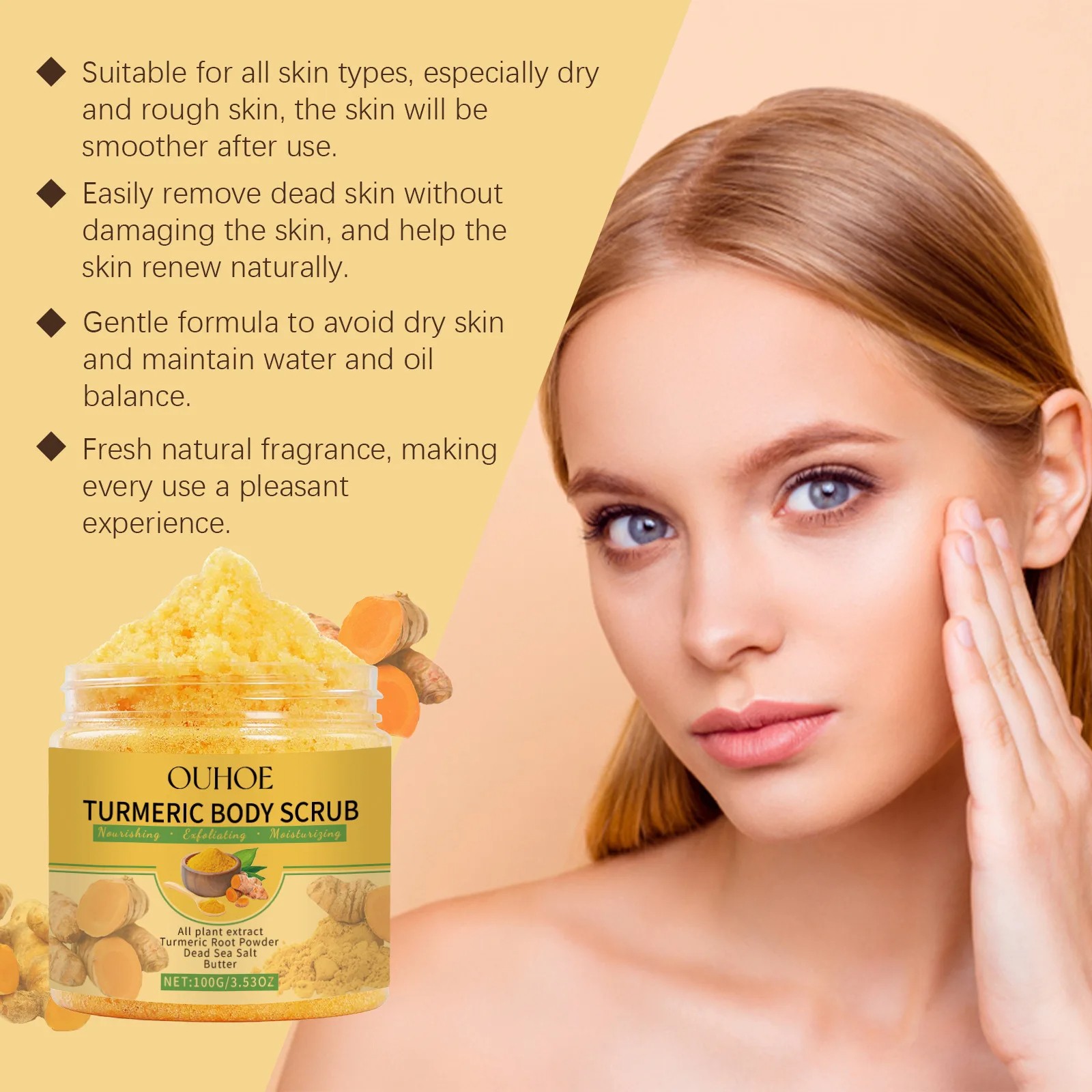 Turmeric Body Scrub for Women & Men  Lightening, Exfoliating, and Moisturizing Skin Care