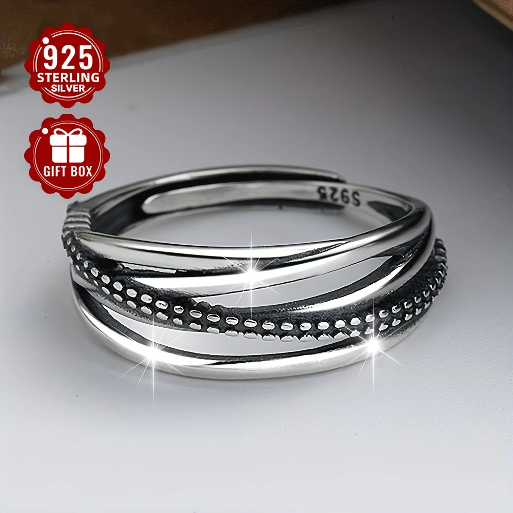 925 Sterling Silver Adjustable Finger Ring, Simple & Versatile Temperament Accessory