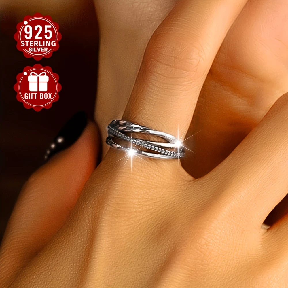 925 Sterling Silver Adjustable Finger Ring, Simple & Versatile Temperament Accessory