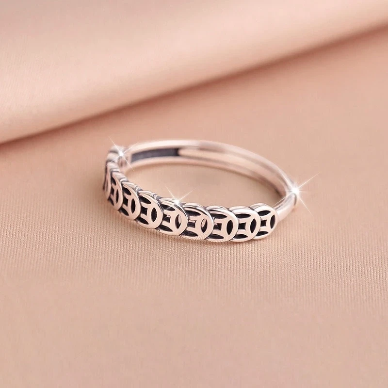 S925 Sterling Silver Retro Coin Ring for Women  Lucky Money Coin Design, Simple Niche, Open Luck Ring, Classic Style for Daily & Gift-Giving Occasions