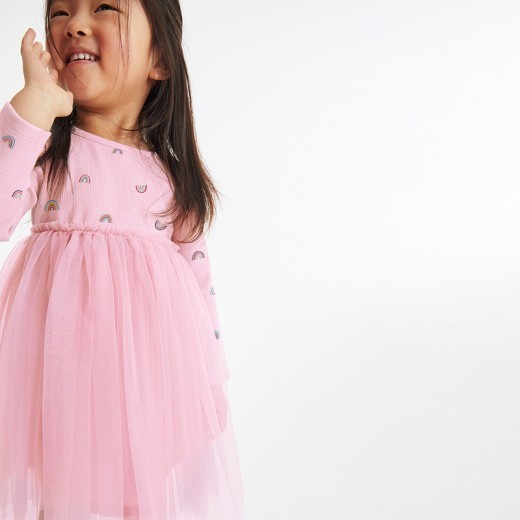 Cute Autumn Mesh Girl's Long-sleeved Dress