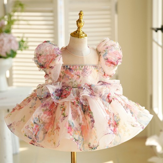 Children's Bubble Sleeve Floral Dress
