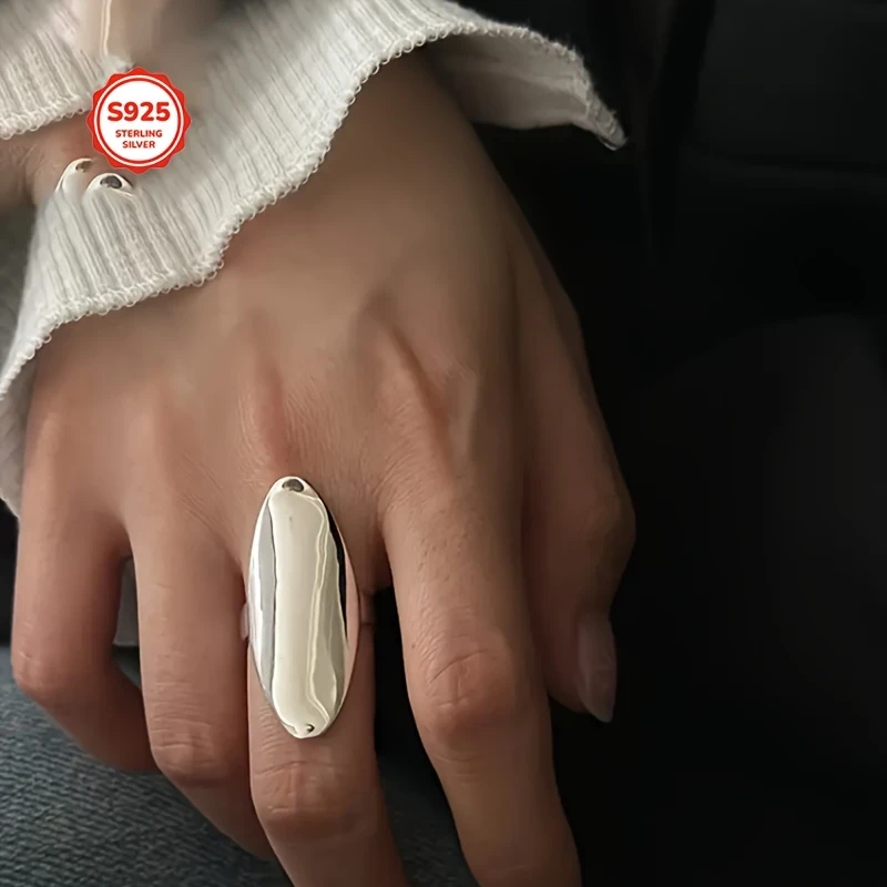 Elegant 925 Sterling Silver Ring for Women - Geometric Curved Surface, Smooth Finish, Unique Hip-Hop Open Ring, Perfect for Daily Wear & Gift-Giving
