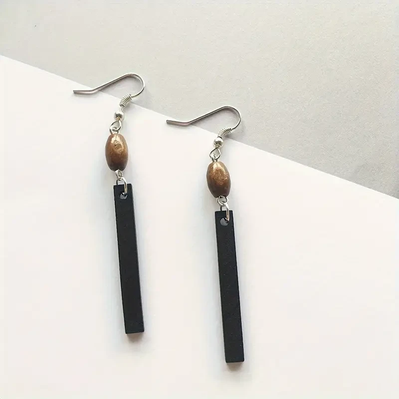 6 Pairs of Wooden Drop Earrings with Simple Geometry Pendant Design