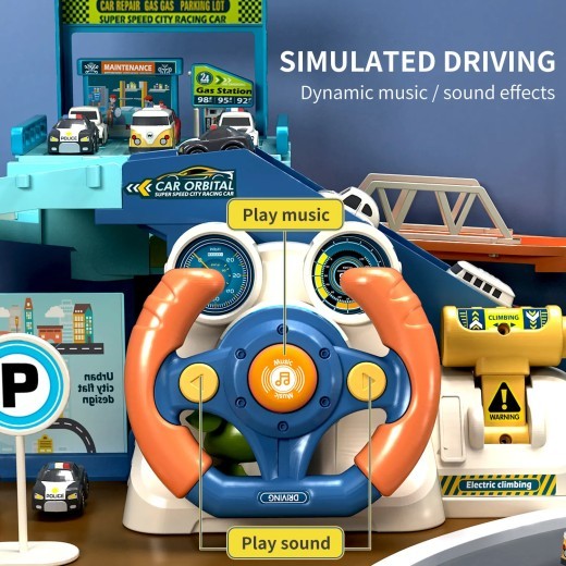 Children's Adventure Steering Wheel Car Building Parking Lot Intelligence Brain Rail Car