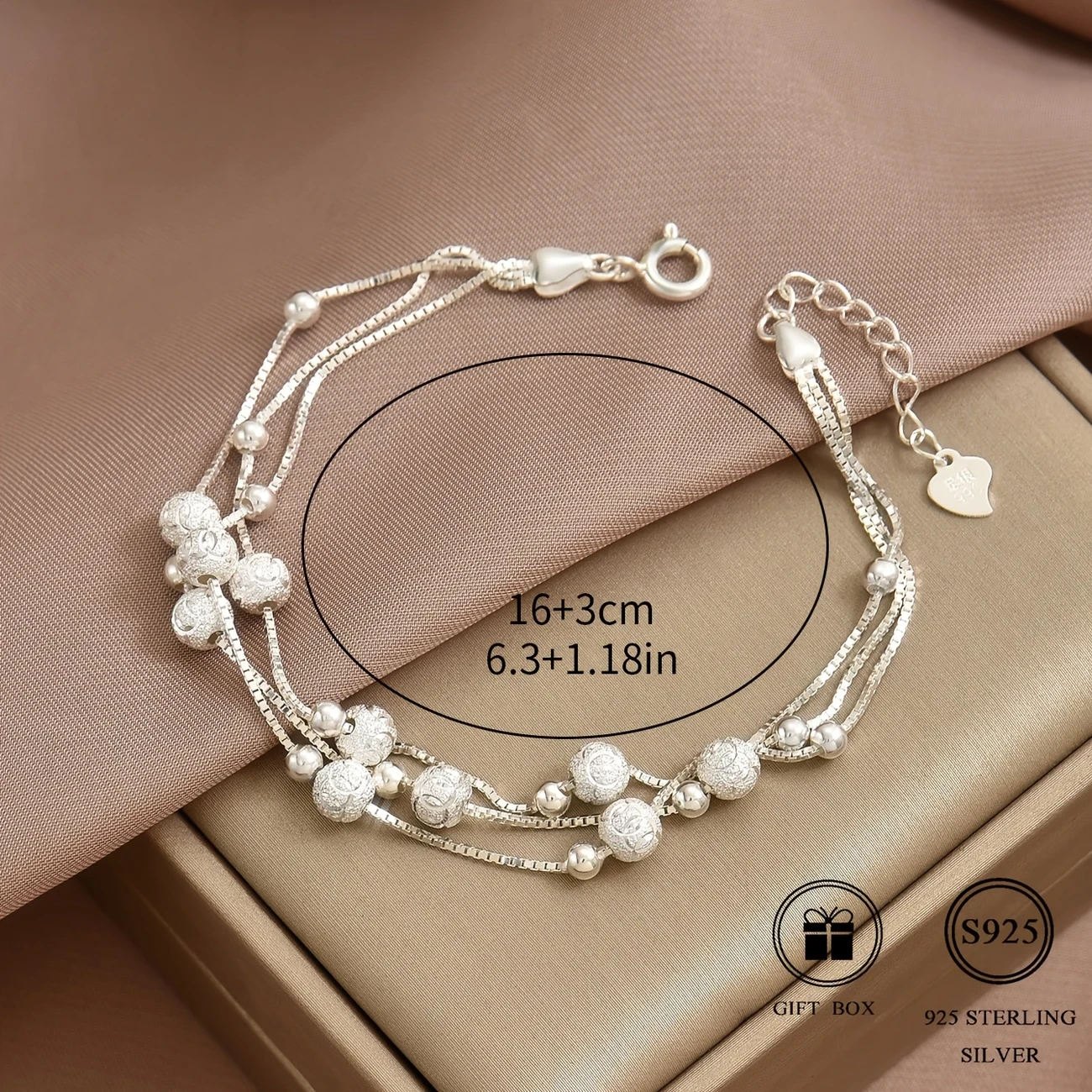 Fashionable and Versatile S925 Silver Bead Tennis Chain Multi-layered Wristband Gift  Total Weight 4.65G