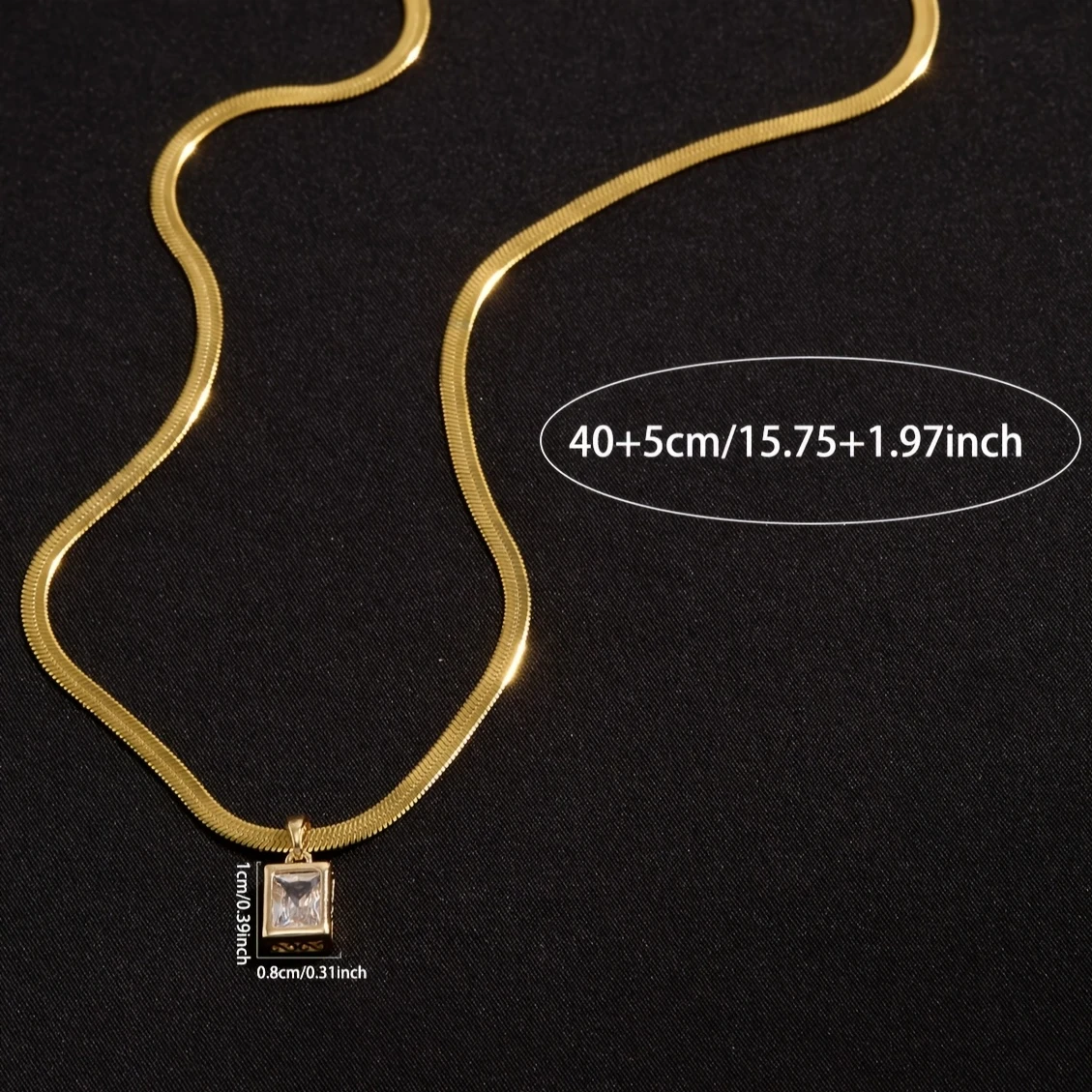 Nooxian Elegant Simple Square Copper Pendant Necklace with Synthetic Zirconia, Stainless Steel Blade Chain for Women, Versatile Daily and Vacation Accessory