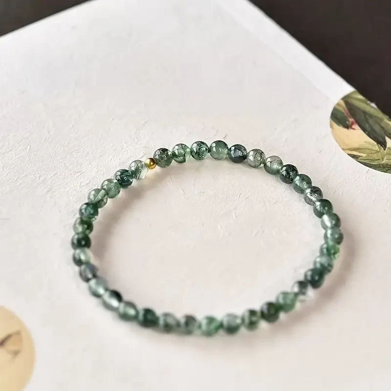 Moss Agate Bead Bracelet - 6mm Natural Stone, Simple & Elegant Jewelry for Men & Women, Cool Fashion Gift