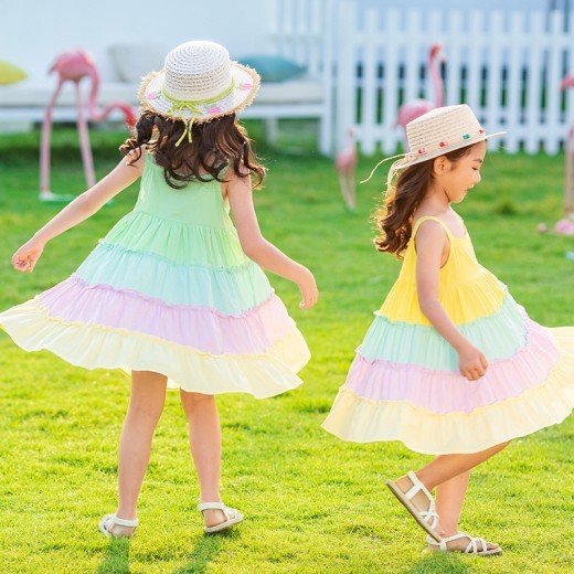 Girls' Rainbow Large Skirt Cotton Dress