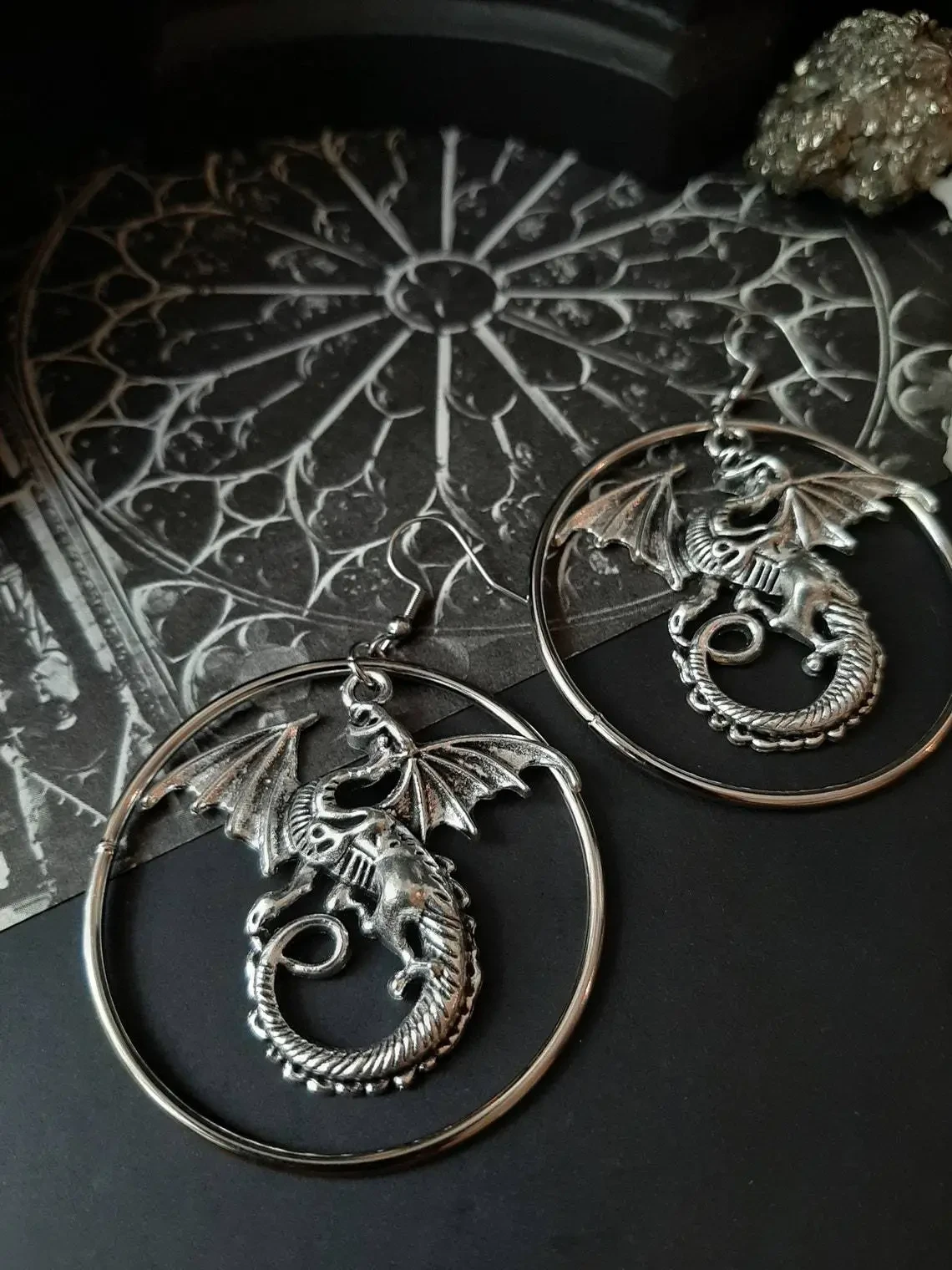 Silver-plated Dragon Pendant Earrings Silver