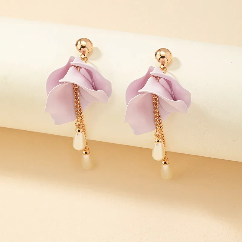 French Retro Fashion Sweet Purple Petal Earrings