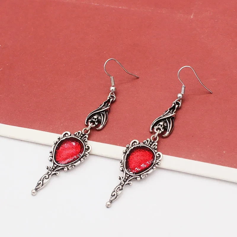 Gothic Bat Ancient Silver Magic Mirror Earrings