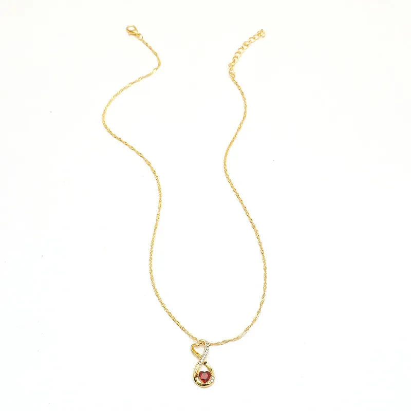 Popular Rhinestone Crystal Gemstone Love Heart Drop Necklace