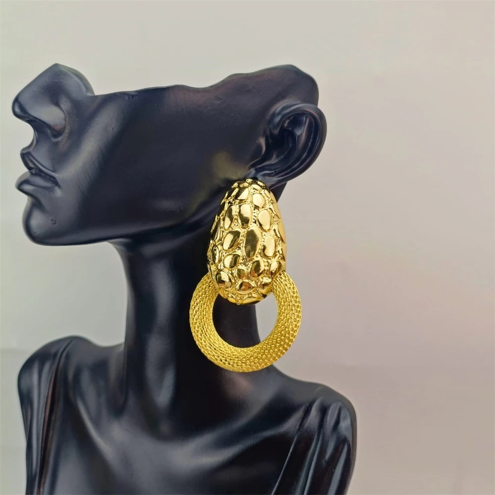EMMA 2023 Dubai Gold Color Big Circle Earrings - Geometric Statement Drop Earrings for Women