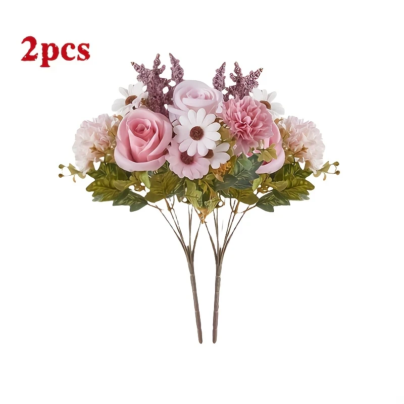 2pcs Elegant Peony & Rose Artificial Flower Set  Lush Pastel Pink Bouquet with Hydrangea Accents for Home Decor, Weddings, and Engagements