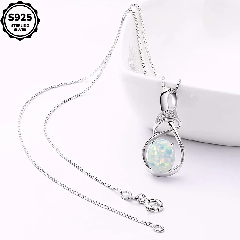 S925 Sterling Silver Opal Pendant Necklace  Stylish and Elegant Womens Jewelry, Perfect for Daily Wear, Parties, and Special Occasions
