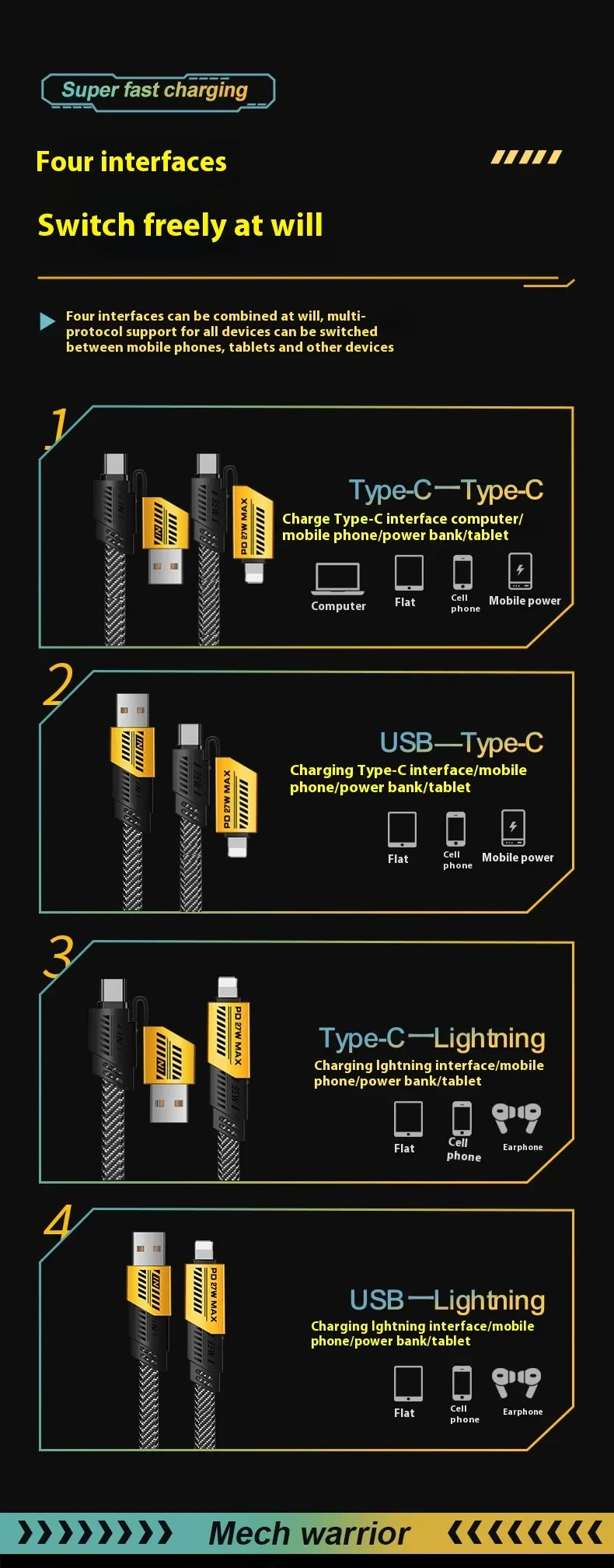 Four-in-one Fast Charge Data Cable Braided Mobile Phone Charging Cable