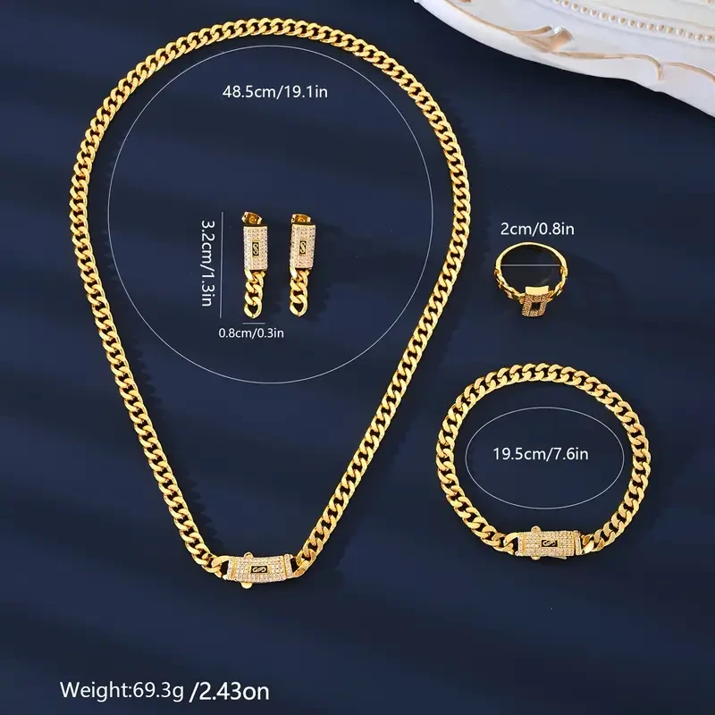 Fashionable Zirconia Earrings, Necklace, Ring, Bracelet Set for Ladies