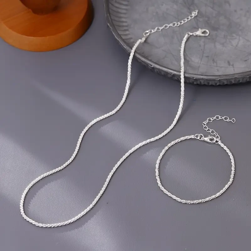 Simple Shiny Chain Bracelet Necklace Set