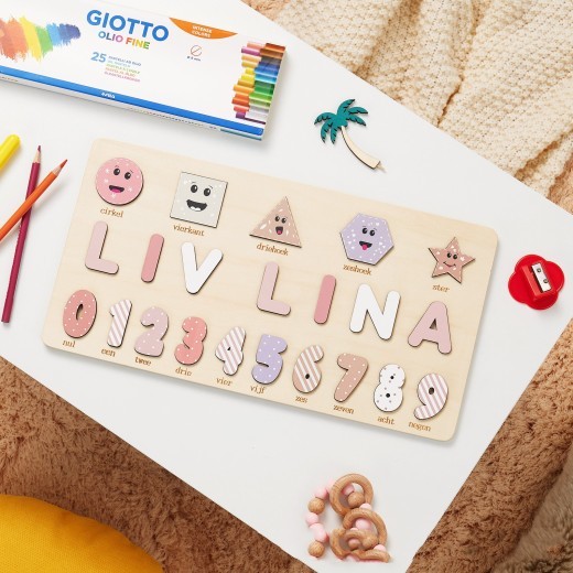 Wooden Digital Children Shape Recognition Hand Holding Puzzle Board