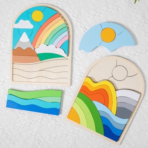 Wooden Children's Cartoon Three-dimensional Rainbow Puzzle