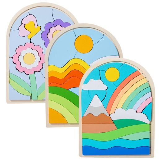 Wooden Children's Cartoon Three-dimensional Rainbow Puzzle