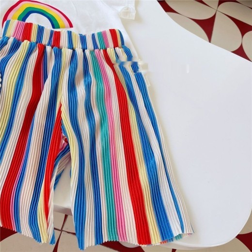 Girls' Summer Rainbow Short-sleeved T-shirt Short Pants Two-pieces