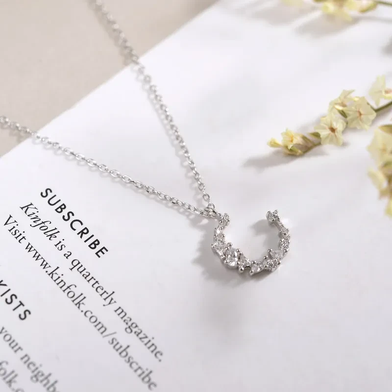 The irregular diamond necklace S925 Silver Crescent chain all-match female temperament clavicle simple Korea accessories