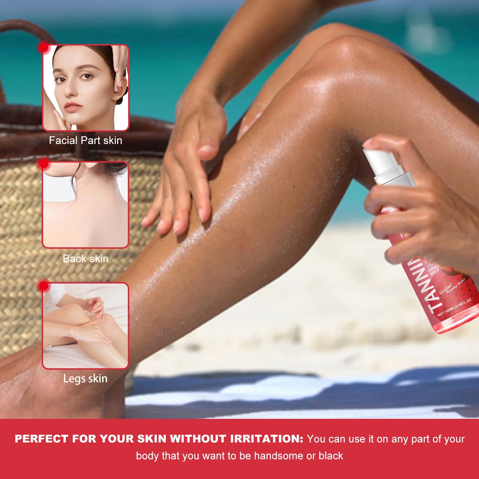 Strawberries Body Quick Tanning Spray  Sunless Summer Tan Bronzer Lotion, 100ml