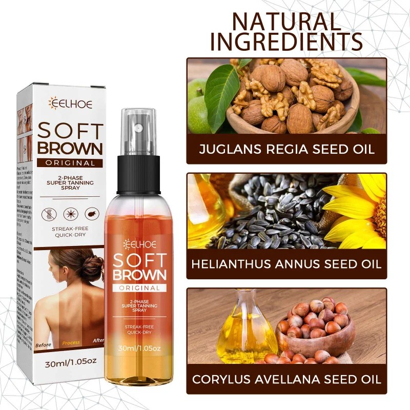 Self Spray Tan Natural Tanning Oil Mousse  Gradual Face and Body Moisturizer, Quick Dry, 30ml